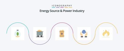 energi källa och kraft industri platt 5 ikon packa Inklusive industri. kraft. tunna. energi. biosfär vektor