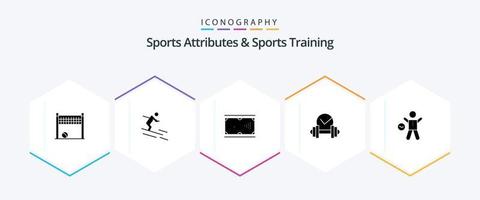 sporter attribut och sporter Träning 25 glyf ikon packa Inklusive träning. dum. biljard. sjukvård. slå samman vektor