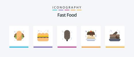 Fast-Food-Flat-5-Icon-Pack inklusive. schnell. Essen. Kuchen. kreatives Symboldesign vektor