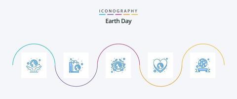 Earth Day Blue 5 Icon Pack inklusive Grün. Liebe. Gemeinschaft. Herz. Gesellschaft vektor