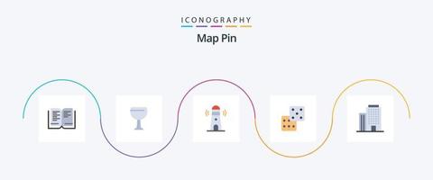 Map Pin Flat 5 Icon Pack inklusive . Haus. Leuchtturm. Büro. Glücksspiel vektor