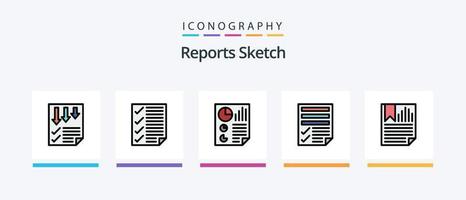 Berichte Skizzenlinie gefüllt 5 Icon Pack inklusive Papier. Daten. Bericht. vergeben. Papier. kreatives Symboldesign vektor