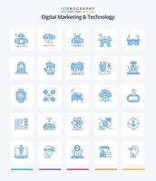 kreativ digital marknadsföring och teknologi 25 blå ikon packa sådan som glasögon. hus. mänsklig. signal. wiFi vektor
