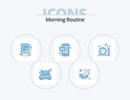 Morgenroutine blau Icon Pack 5 Icon Design. machen. Handy, Mobiltelefon. Frühstück. Massage. Newsletter vektor