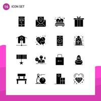 Stock Vector Icon Pack mit 16 Zeilenzeichen und Symbolen für Geschenkbox-Mail-Zubehör, verheiratete editierbare Vektordesign-Elemente