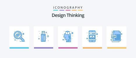 Design Thinking Blue 5 Icon Pack inklusive CDR-Datei. Telefon. Gehirn. Handy, Mobiltelefon. Galerie. kreatives Symboldesign vektor