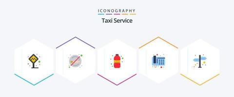 Taxi-Service 25 Flat Icon Pack inklusive Navigation. Telefon. Zeichen. Telefon. trinken vektor