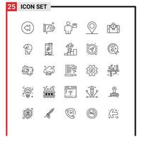 Linienpackung mit 25 universellen Symbolen der Erfahrungsrakete Human Mobile Pin editierbare Vektordesign-Elemente vektor