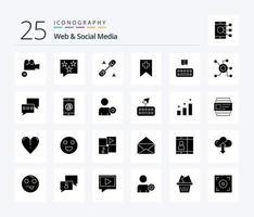 Web und soziale Medien 25 solides Glyphen-Icon-Paket einschließlich Medien. Schild . Rate . Büro vektor