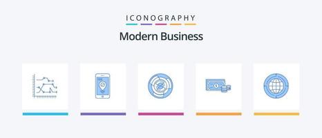 modern företag blå 5 ikon packa Inklusive dollar. logik. pekare. labyrint. utmaning. kreativ ikoner design vektor