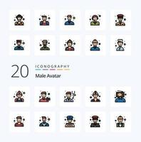 20 manlig avatar linje fylld Färg ikon packa tycka om digital innehåll porträtt arbetstagare byggare vektor