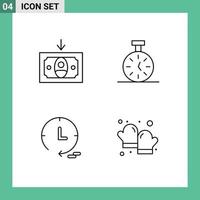 modern uppsättning av 4 fylld linje platt färger pictograph av kontanter Kolla på stoppur räkna bakning redigerbar vektor design element