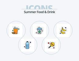 sommar mat och dryck linje fylld ikon packa 5 ikon design. ljuv. frukt. orange juice. körsbär. is vektor