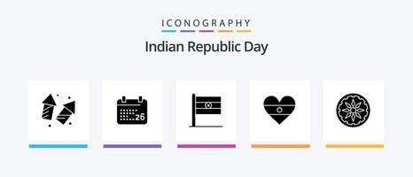 indisk republik dag glyf 5 ikon packa Inklusive cirkel. hjärta. indisk republik dag jan. flg. dag. kreativ ikoner design vektor