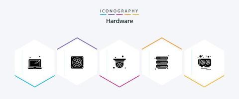 Hardware-Icon-Pack mit 25 Glyphen, einschließlich Grafikkarte. Hardware. Videoüberwachung Karte. Server vektor