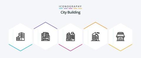 Stadtgebäude 25-Zeilen-Icon-Pack einschließlich . Büro. Geschäft vektor