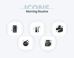 morgenroutine glyph icon pack 5 symboldesign. Schuhwerk. Maskara. Zeitung. Liner. Lippenstift vektor