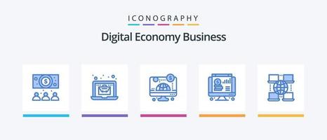 Digital Economy Business Blue 5 Icon Pack inklusive Business. Internet. online. Diagramm. online. kreatives Symboldesign vektor