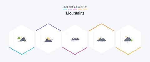 bergen 25 platt ikon packa Inklusive landskap. natur. natur. Sol. landskap vektor