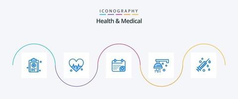 hälsa och medicinsk blå 5 ikon packa Inklusive spruta. hälsa. kalender. medicinsk. dusch vektor