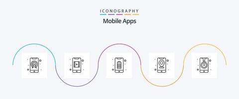 mobil appar linje 5 ikon packa Inklusive Karta. plats. app. gps. smartphone vektor