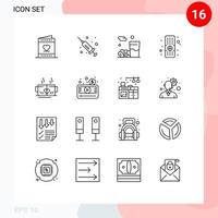 16 universelle Umrisse für Web- und mobile Anwendungen lieben Teegetränk-TV-Steuerung editierbare Vektordesign-Elemente vektor