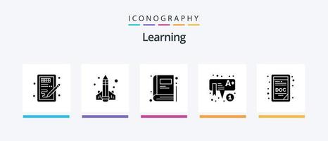 Lernglyphen-5-Icon-Pack inklusive doc. Lernen. Lernen. Kinder. Ausbildung. kreatives Symboldesign vektor