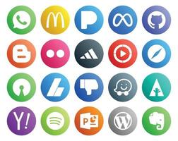20 Social Media Icon Pack inklusive Waze Ads adidas Adsense Browser vektor