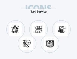 taxi service linje ikon packa 5 ikon design. rutt. mobil. kreditera. Karta. transport vektor