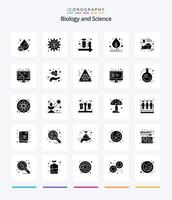 kreativ biologi 25 glyf fast svart ikon packa sådan som forskning. laboratorium. ört- apotek. utbildning. motivering vektor