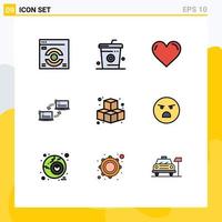 9 gefülltes flaches Farbkonzept für mobile Websites und Apps synchronisieren Link-Herz-Verbindungsbericht editierbare Vektordesign-Elemente vektor