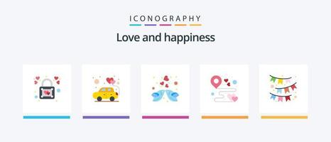 Love Flat 5 Icon Pack inklusive Party. Liebe. küssen. Standort. romantisch. kreatives Symboldesign vektor