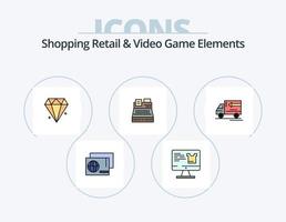 Einkaufen Einzelhandels- und Videospielelemente Zeile gefüllt Icon Pack 5 Icon Design. Planke. Zahlung. Einkaufen. Geld. Währung vektor