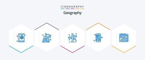 Geografie 25 blaues Icon-Paket inklusive Karte. Handy, Mobiltelefon. Ziel. Reise. reisen vektor