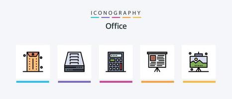Office-Line-gefülltes 5-Icon-Paket, einschließlich . Streamen. Diagramm. Radio. Schule. kreatives Symboldesign vektor