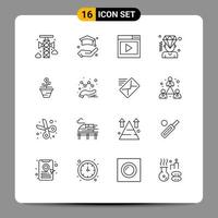 Aktienvektor-Icon-Pack mit 16 Zeilenzeichen und Symbolen für Business-Mitgliedschaftsschnittstellenmedien Diamantgeschäft editierbare Vektordesign-Elemente vektor