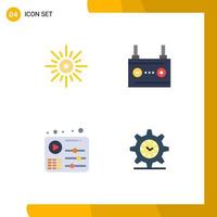 Satz von 4 Vektor-Flachsymbolen im Raster für Sonnenenergie-Helligkeits-Batterie-Equalizer editierbare Vektordesign-Elemente vektor