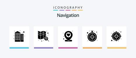 Navigationsglyphe 5 Icon Pack inklusive . GPS. Marker. Kompass. GPS. kreatives Symboldesign vektor