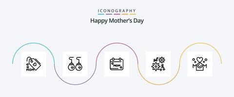 Happy Mothers Day Line 5 Icon Pack inklusive Blume. Kleidung . Liebe. Tag vektor