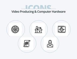 Videoproduktion und Computerhardware-Linie Icon Pack 5 Icon Design. Klöppel. Planke. Band. Aktion. pp vektor