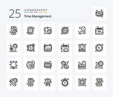 Zeitmanagement 25-Zeilen-Icon-Pack inklusive Uhr. Einstellung. umkehren. Gang. Liebe vektor