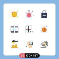 Gruppe von 9 flachen Farbzeichen und Symbolen für die Entwicklung von Codierungsschlüsseln für mobile Daten, editierbare Vektordesignelemente vektor