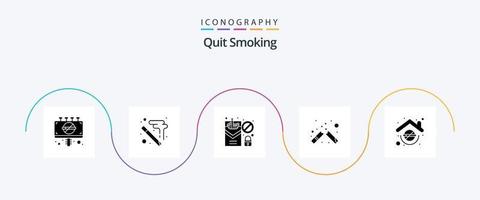sluta rökning glyf 5 ikon packa Inklusive sjukvård. cigarett. stubbad. bruten. rökning vektor