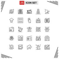 Gruppe von 25 Zeilen Zeichen und Symbolen für Ping-Pong-Sport Büroschläger Vorhängeschloss editierbare Vektordesign-Elemente vektor