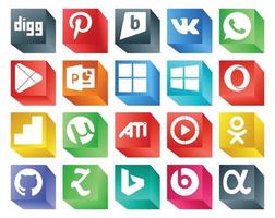 20 Social-Media-Icon-Pack, einschließlich Github-Video, Microsoft Windows Media Player, Utorrent vektor