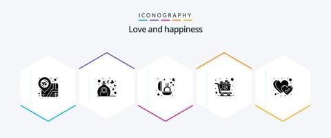 Liebe 25 Glyphen Icon Pack inklusive Herz. Wagen. Engagement. Einkaufen. Wagen vektor