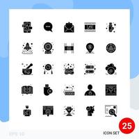 Solides Glyphenpaket mit 25 universellen Symbolen für Business-Token-Mail-Signatur-Filmstreifen, bearbeitbare Vektordesign-Elemente vektor
