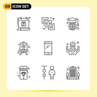 Stock Vector Icon Pack mit 9 Zeilen Zeichen und Symbolen für Android Smartphone Bildung Telefonhobbys editierbare Vektordesign-Elemente