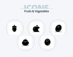 frukt och grönsaker glyf ikon packa 5 ikon design. oliv. intellekt. ekollon. frukt. grön vektor