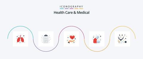 Gesundheitswesen und medizinische Wohnung 5 Icon Pack einschließlich Gesundheit. Medikamente. Pflege. Gesundheit. Pflege vektor